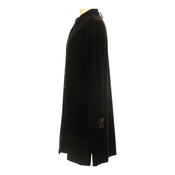 Annie Alexander Brown Velvet Button Up Shirt Dress L Stretchy Fall Thanksgiving - Picture 3 of 5